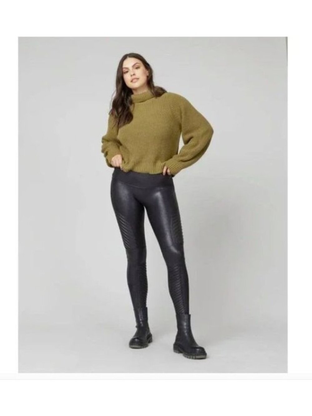 Spanx Women's Black Faux Leather Moto High Rise Full Length Leggings Size L 1544